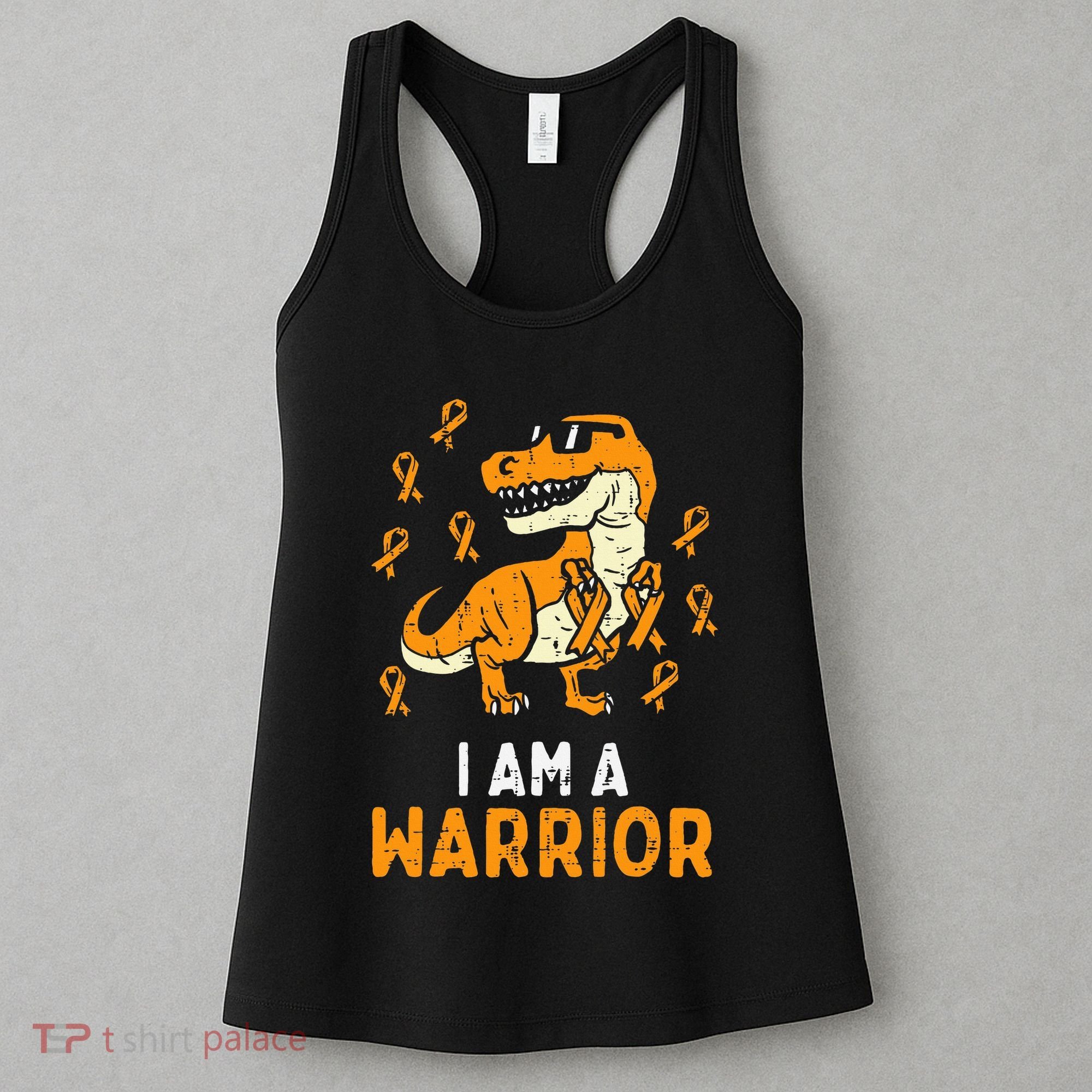Trex Orange Ribbon Im A Warrior Leukemia Awareness Women's Tank Top