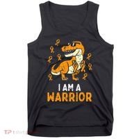 Trex Orange Ribbon Im A Warrior Leukemia Awareness Tank Top thumb 0