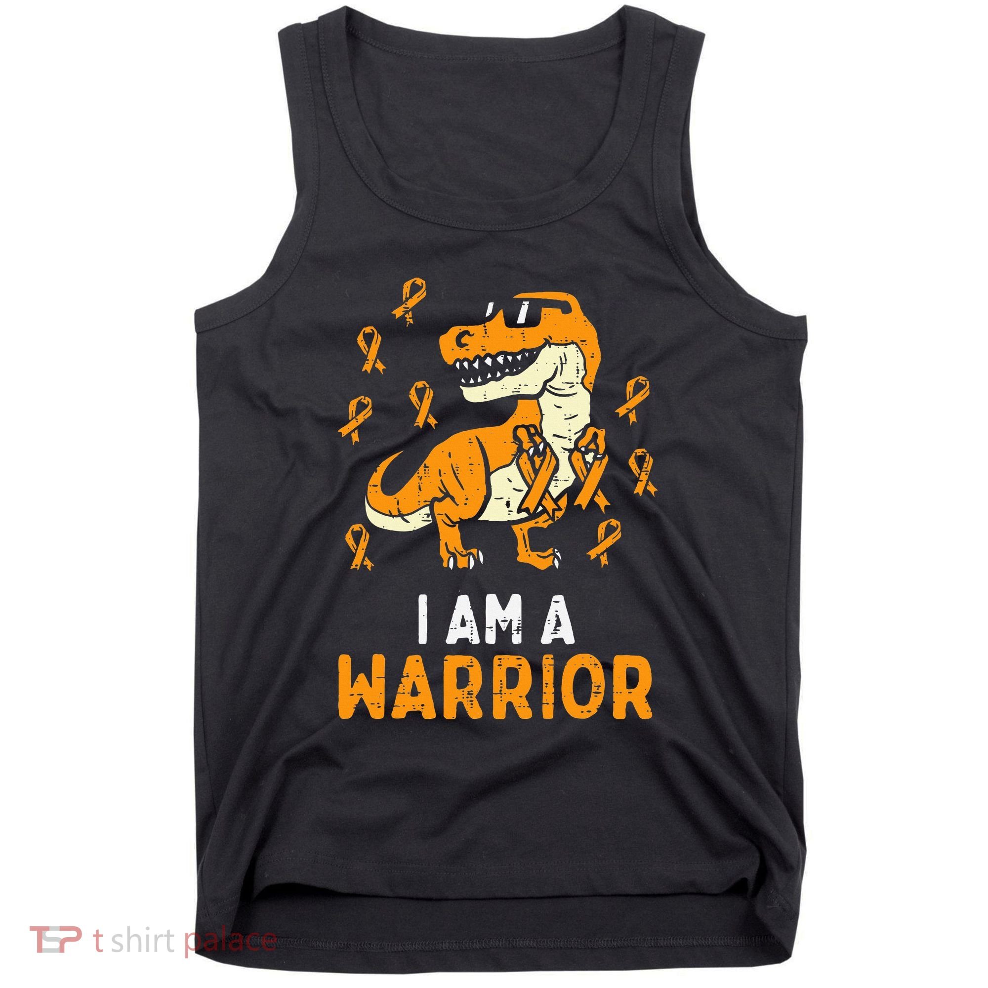 Trex Orange Ribbon Im A Warrior Leukemia Awareness Tank Top