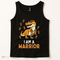 Trex Orange Ribbon Im A Warrior Leukemia Awareness Tank Top thumb 2