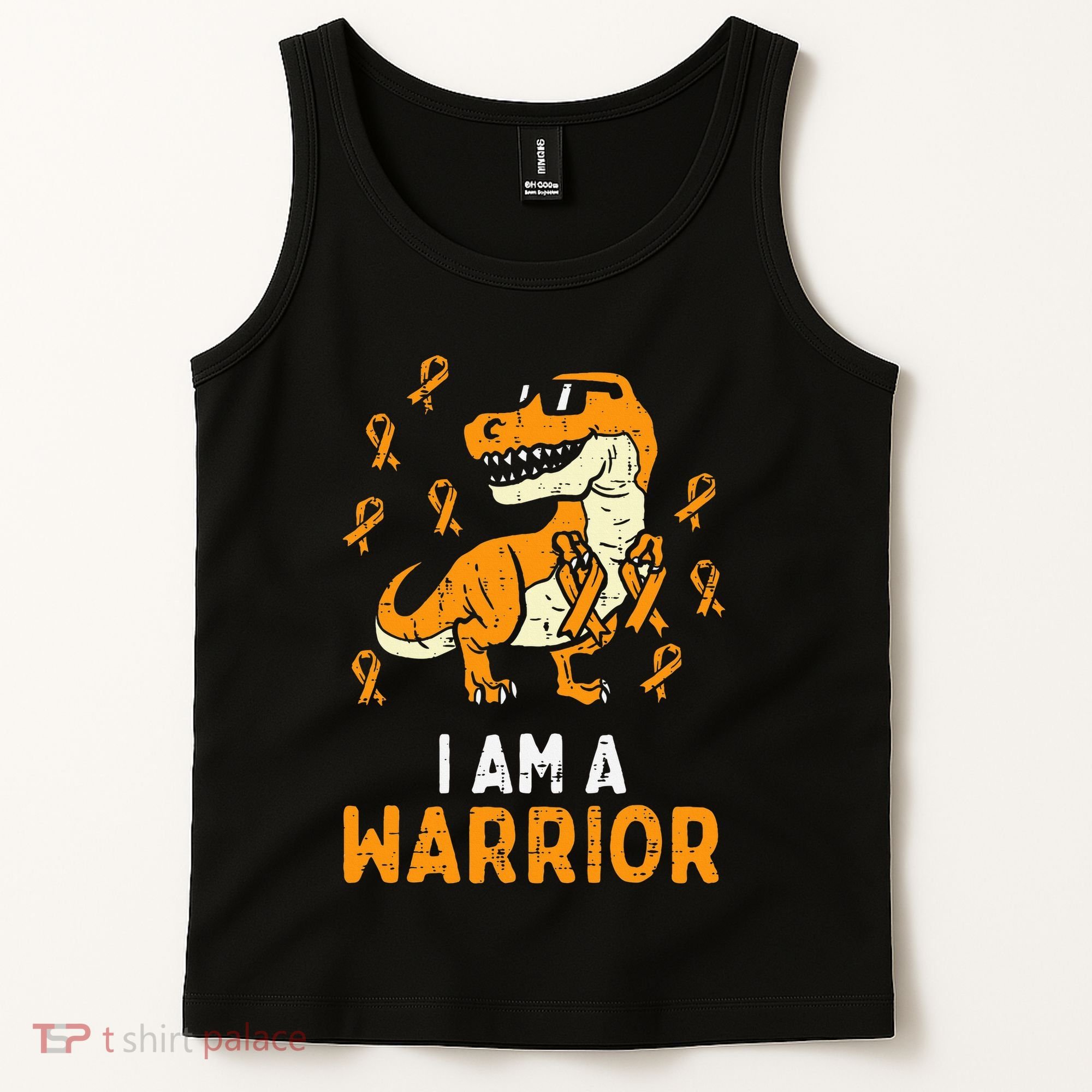 Trex Orange Ribbon Im A Warrior Leukemia Awareness Tank Top