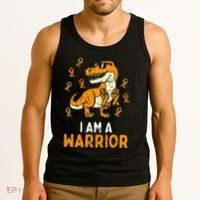 Trex Orange Ribbon Im A Warrior Leukemia Awareness Tank Top thumb 3