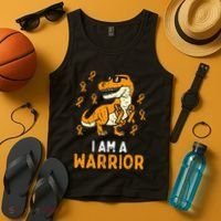 Trex Orange Ribbon Im A Warrior Leukemia Awareness Tank Top thumb 4