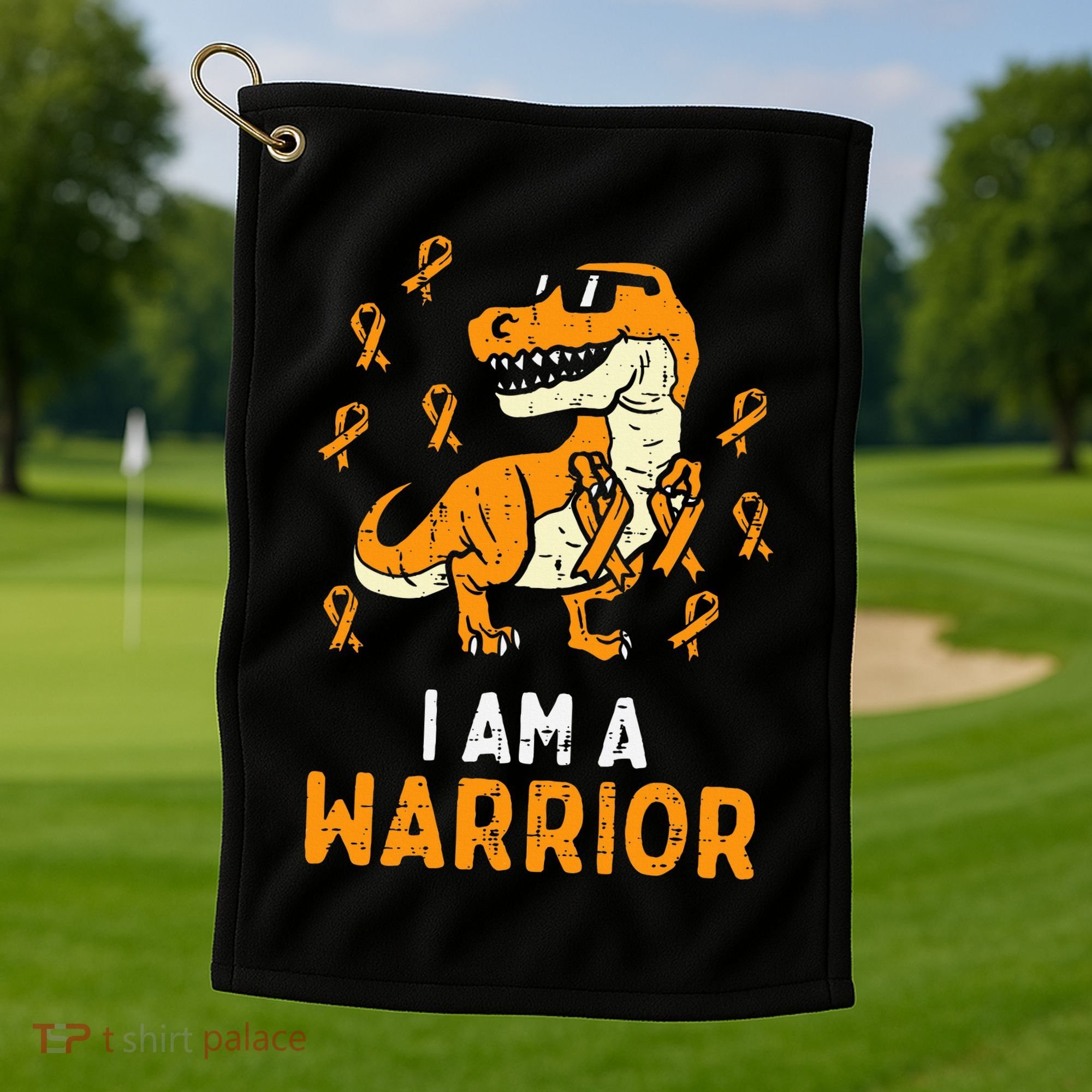 Trex Orange Ribbon Im A Warrior Leukemia Awareness Golf Towel