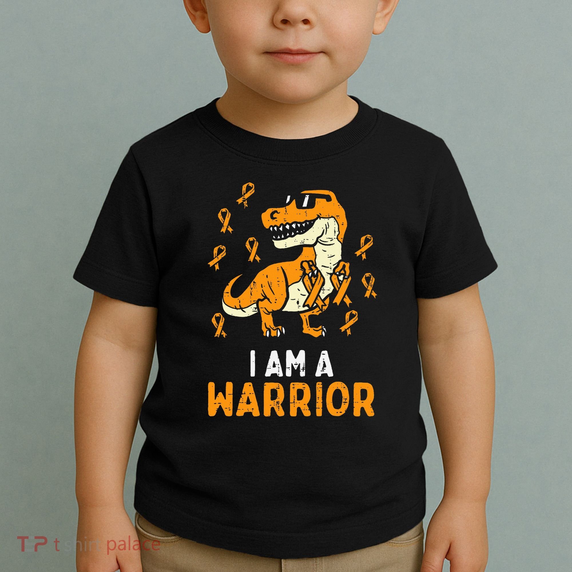 Trex Orange Ribbon Im A Warrior Leukemia Awareness Toddler T-Shirt
