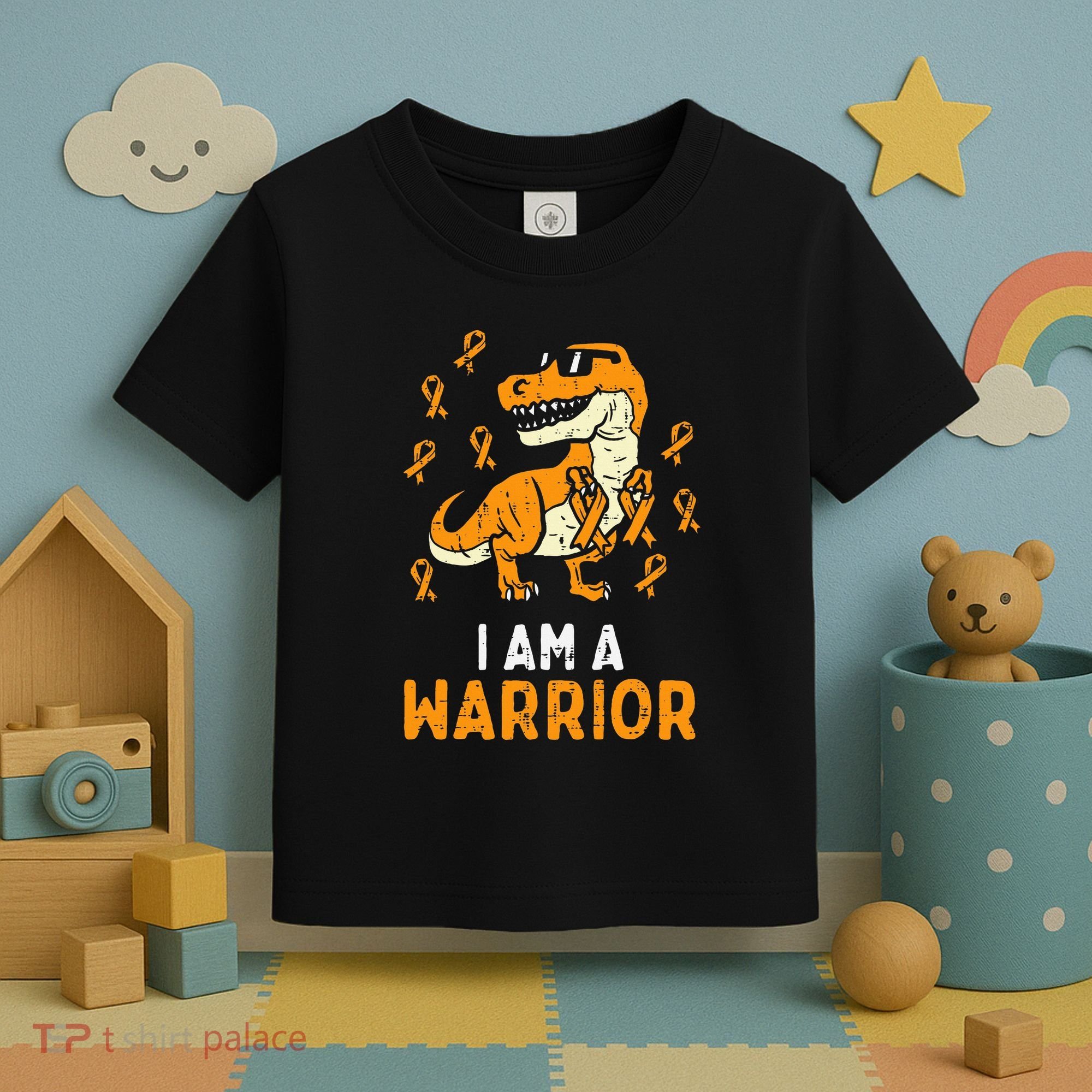 Trex Orange Ribbon Im A Warrior Leukemia Awareness Toddler T-Shirt