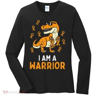 Trex Orange Ribbon Im A Warrior Leukemia Awareness Women's Long Sleeve Shirt