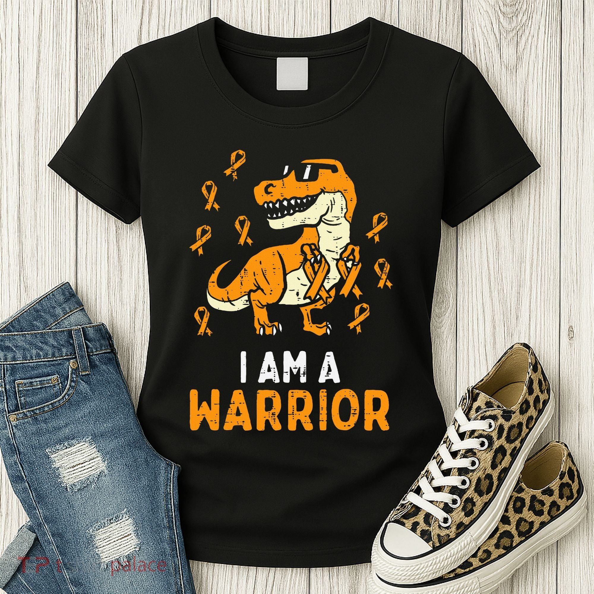 Trex Orange Ribbon Im A Warrior Leukemia Awareness Women's T-Shirt