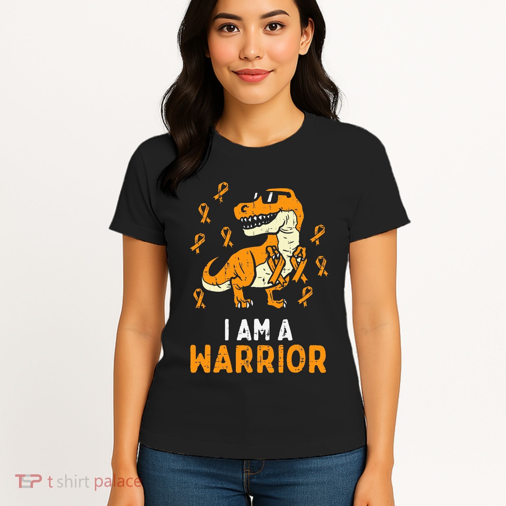 Trex Orange Ribbon Im A Warrior Leukemia Awareness Women's T-Shirt