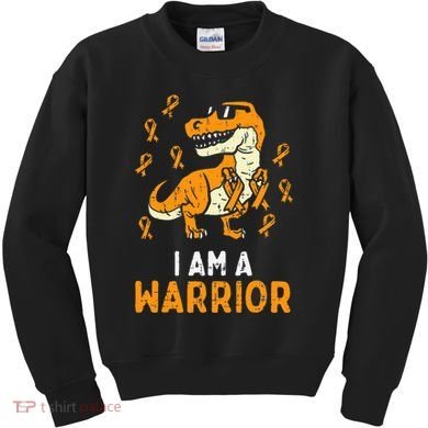 Trex Orange Ribbon Im A Warrior Leukemia Awareness Kids Sweatshirt