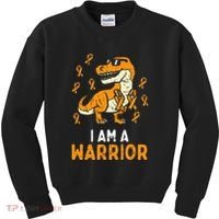 Trex Orange Ribbon Im A Warrior Leukemia Awareness Kids Sweatshirt thumb 0