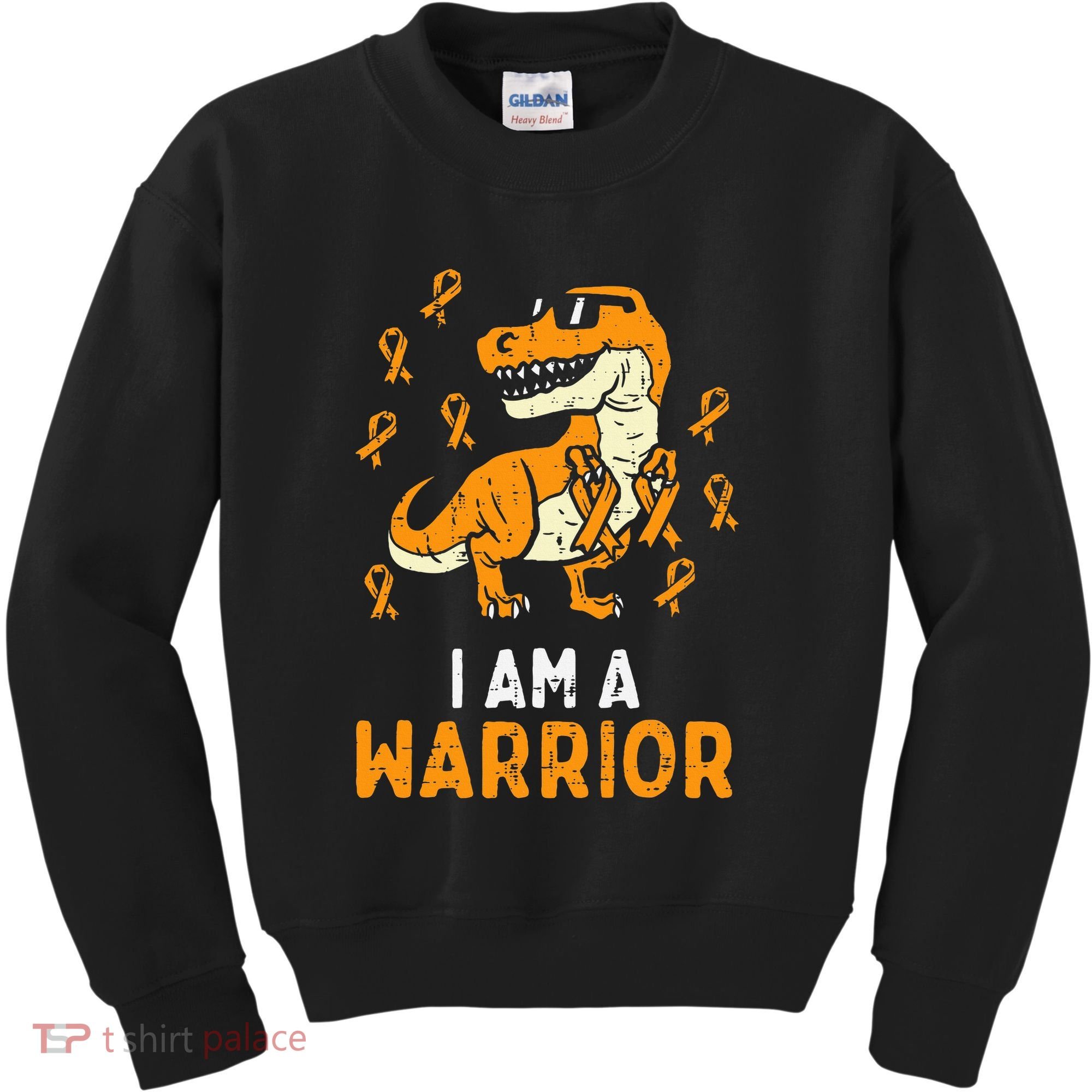 Trex Orange Ribbon Im A Warrior Leukemia Awareness Kids Sweatshirt