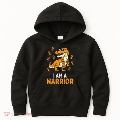 Trex Orange Ribbon Im A Warrior Leukemia Awareness Kids Hoodie