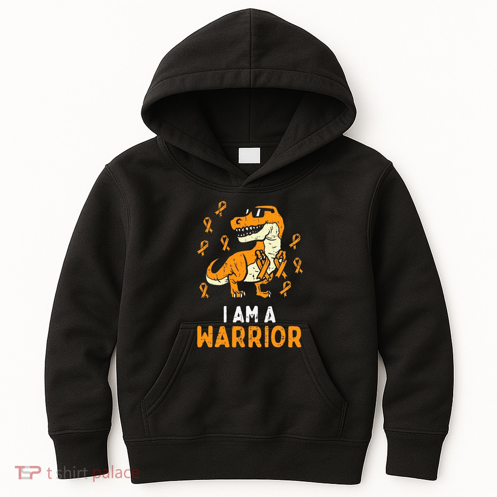 Trex Orange Ribbon Im A Warrior Leukemia Awareness Kids Hoodie