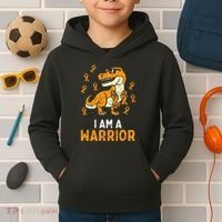 Trex Orange Ribbon Im A Warrior Leukemia Awareness Kids Hoodie thumb 2
