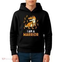 Trex Orange Ribbon Im A Warrior Leukemia Awareness Kids Hoodie thumb 4