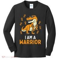 Trex Orange Ribbon Im A Warrior Leukemia Awareness Kids Long Sleeve Shirt thumb 0