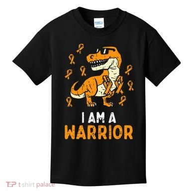 Trex Orange Ribbon Im A Warrior Leukemia Awareness Kids T-Shirt