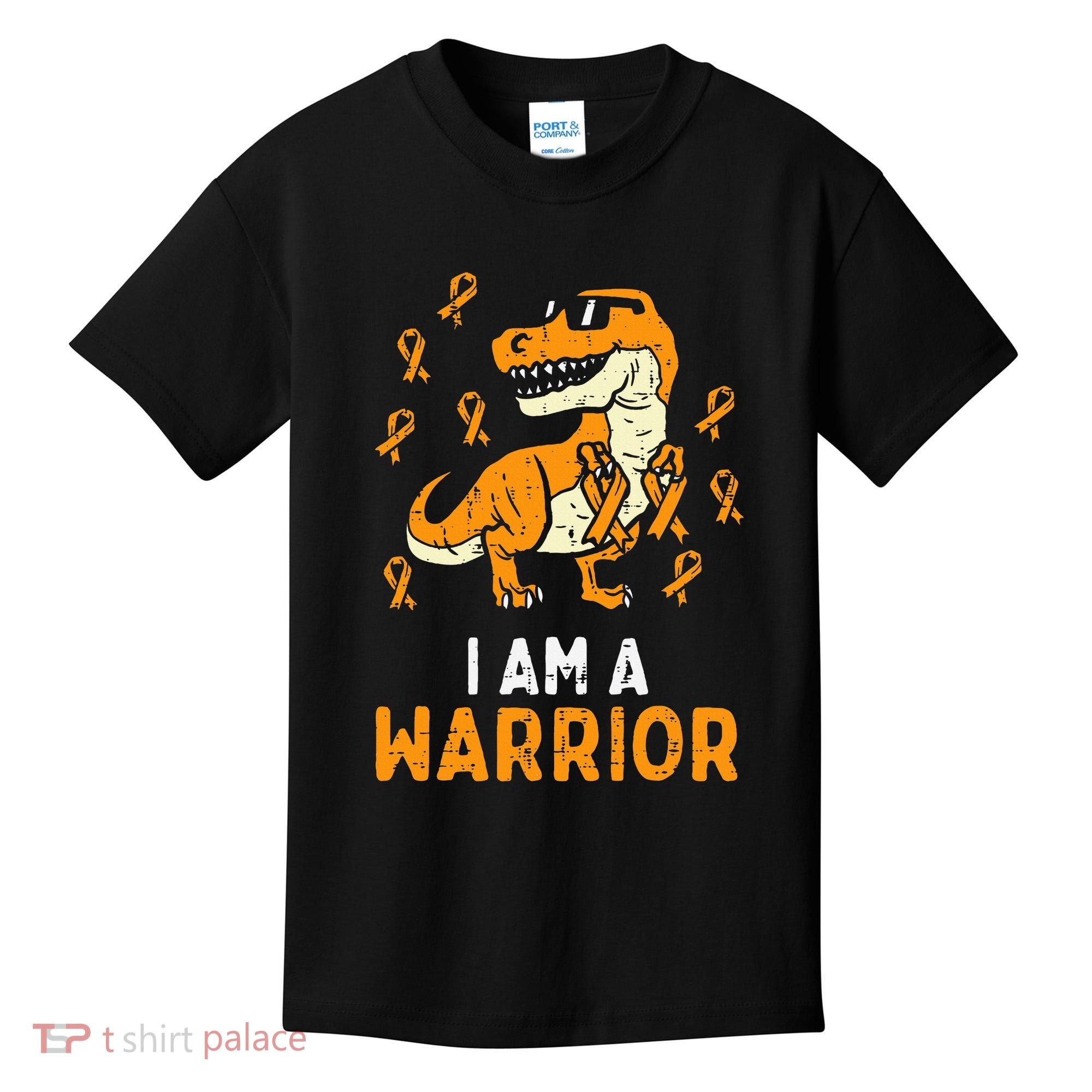 Trex Orange Ribbon Im A Warrior Leukemia Awareness Kids T-Shirt