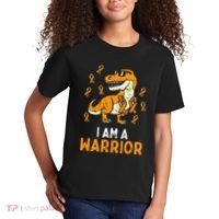 Trex Orange Ribbon Im A Warrior Leukemia Awareness Kids T-Shirt thumb 2