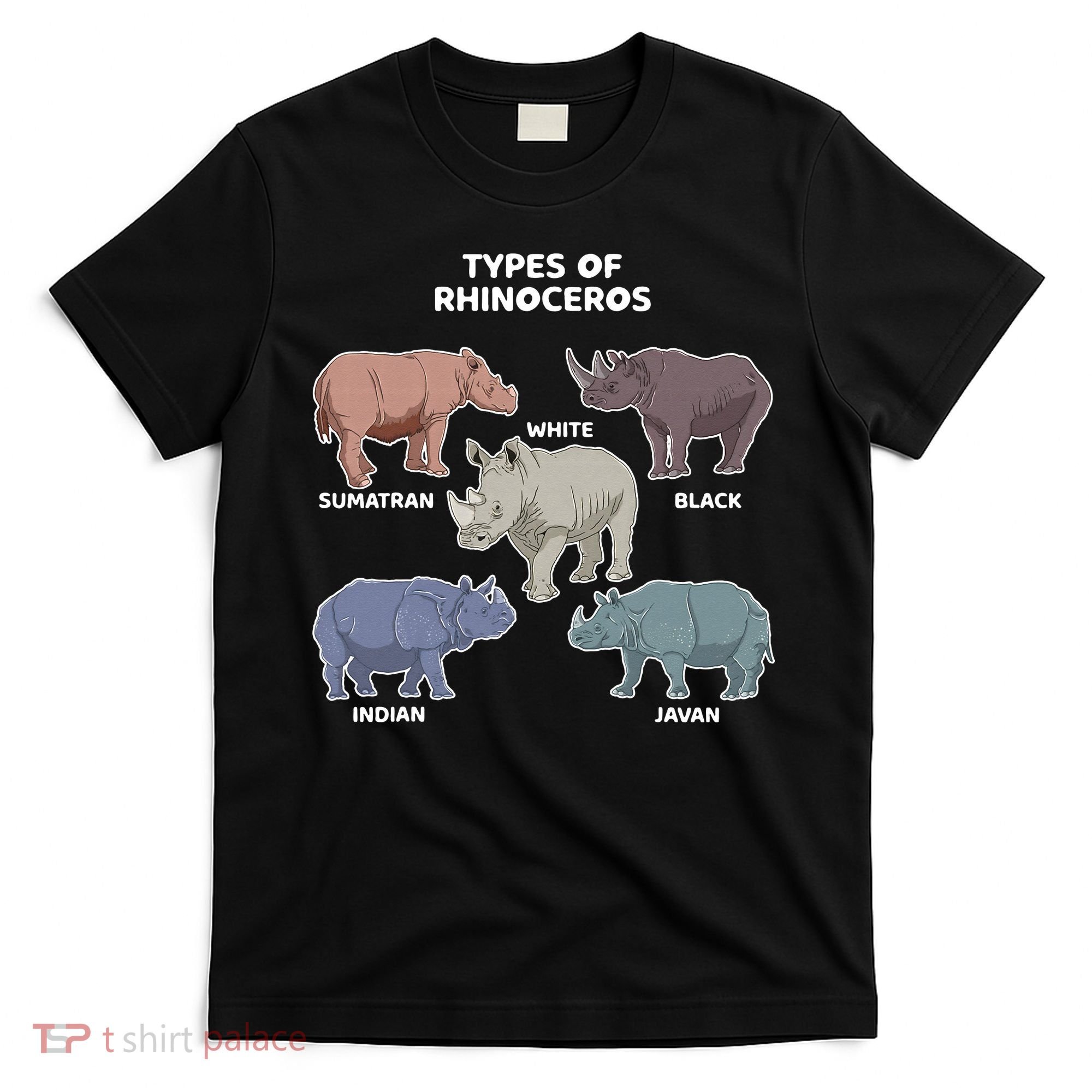 Types of Rhinoceros Sumatran Javan Rhino Animal Art T-Shirt