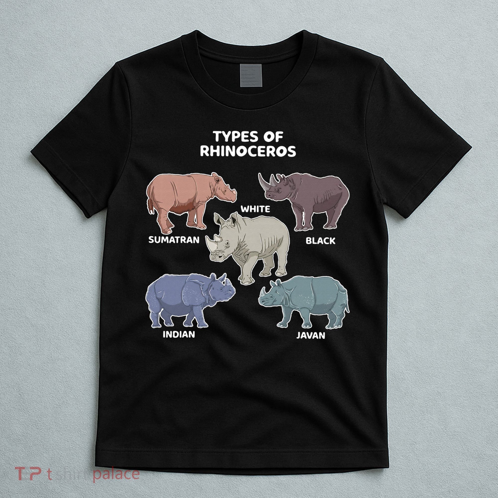 Types of Rhinoceros Sumatran Javan Rhino Animal Art T-Shirt