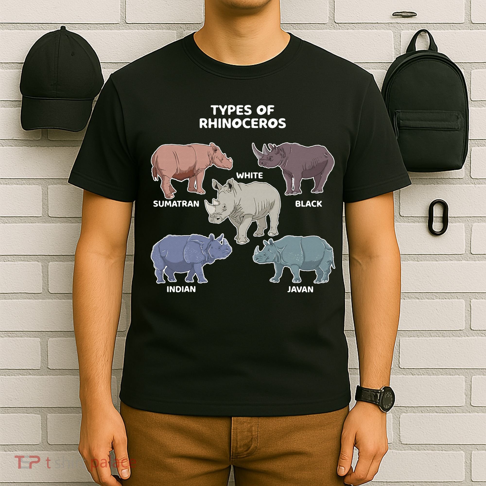 Types of Rhinoceros Sumatran Javan Rhino Animal Art T-Shirt