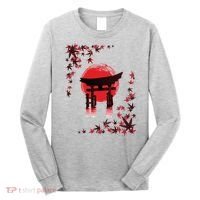 Torii Arch Sunset Maple Leaves Red Sun Long Sleeve Shirt thumb 0