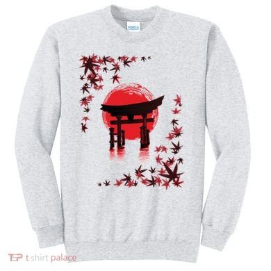 Torii Arch Sunset Maple Leaves Red Sun Sweatshirt