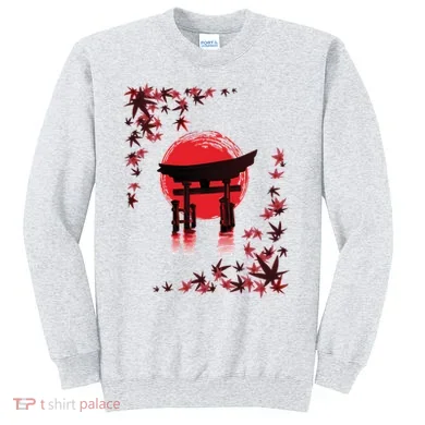 Torii Arch Sunset Maple Leaves Red Sun Sweatshirt
