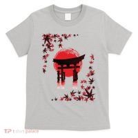 Torii Arch Sunset Maple Leaves Red Sun T-Shirt thumb 0