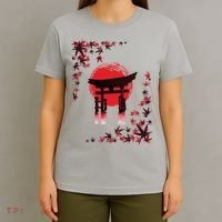 Torii Arch Sunset Maple Leaves Red Sun T-Shirt thumb 4