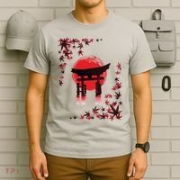Torii Arch Sunset Maple Leaves Red Sun T-Shirt thumb 6