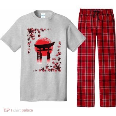 Torii Arch Sunset Maple Leaves Red Sun Pajama Set