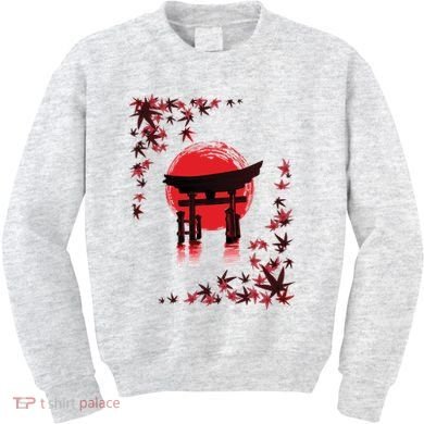 Torii Arch Sunset Maple Leaves Red Sun Kids Sweatshirt