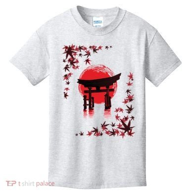 Torii Arch Sunset Maple Leaves Red Sun Kids T-Shirt
