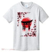 Torii Arch Sunset Maple Leaves Red Sun Kids T-Shirt thumb 0