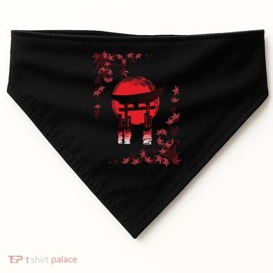 Torii Arch Sunset Maple Leaves Red Sun USA-Made Doggie Bandana