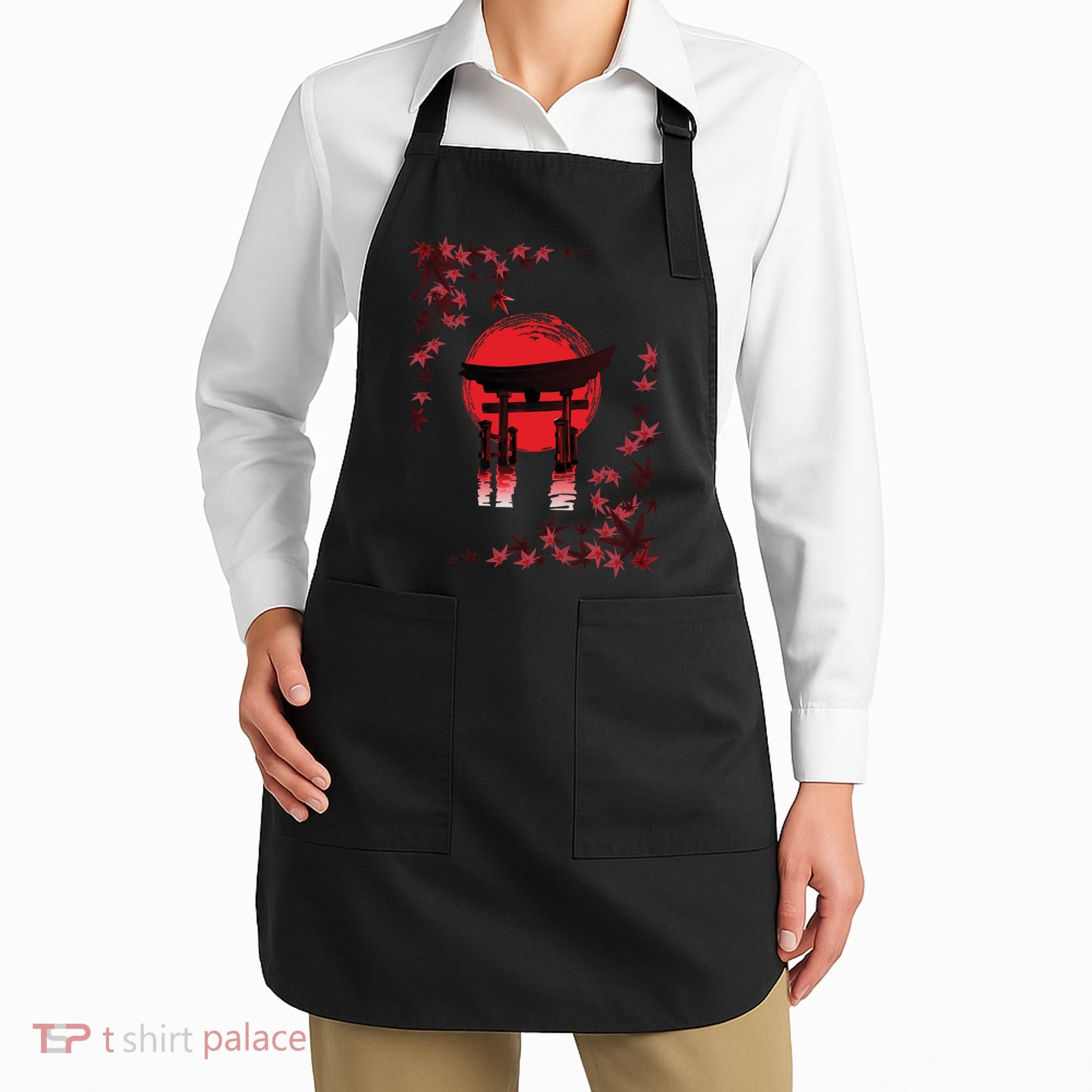 Torii Arch Sunset Maple Leaves Red Sun Apron