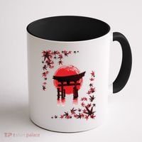 Torii Arch Sunset Maple Leaves Red Sun Coffee Mug thumb 1