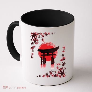 Torii Arch Sunset Maple Leaves Red Sun Coffee Mug