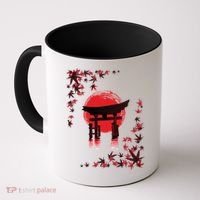 Torii Arch Sunset Maple Leaves Red Sun Coffee Mug thumb 0