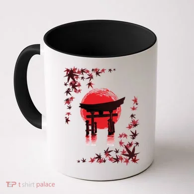 Torii Arch Sunset Maple Leaves Red Sun Coffee Mug