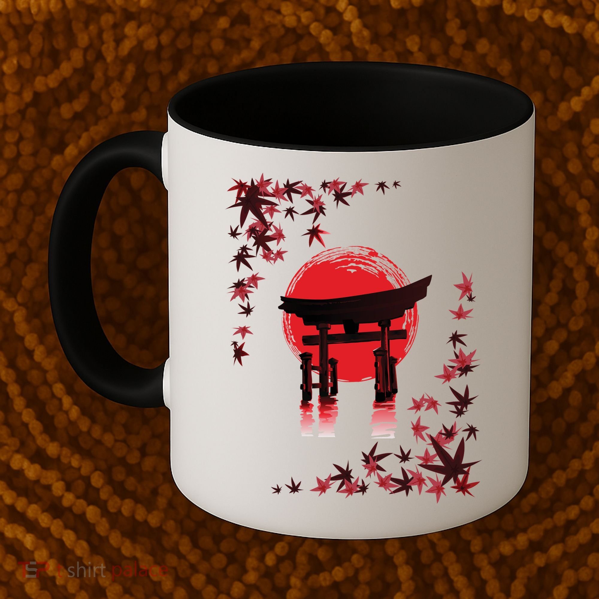 Torii Arch Sunset Maple Leaves Red Sun Coffee Mug