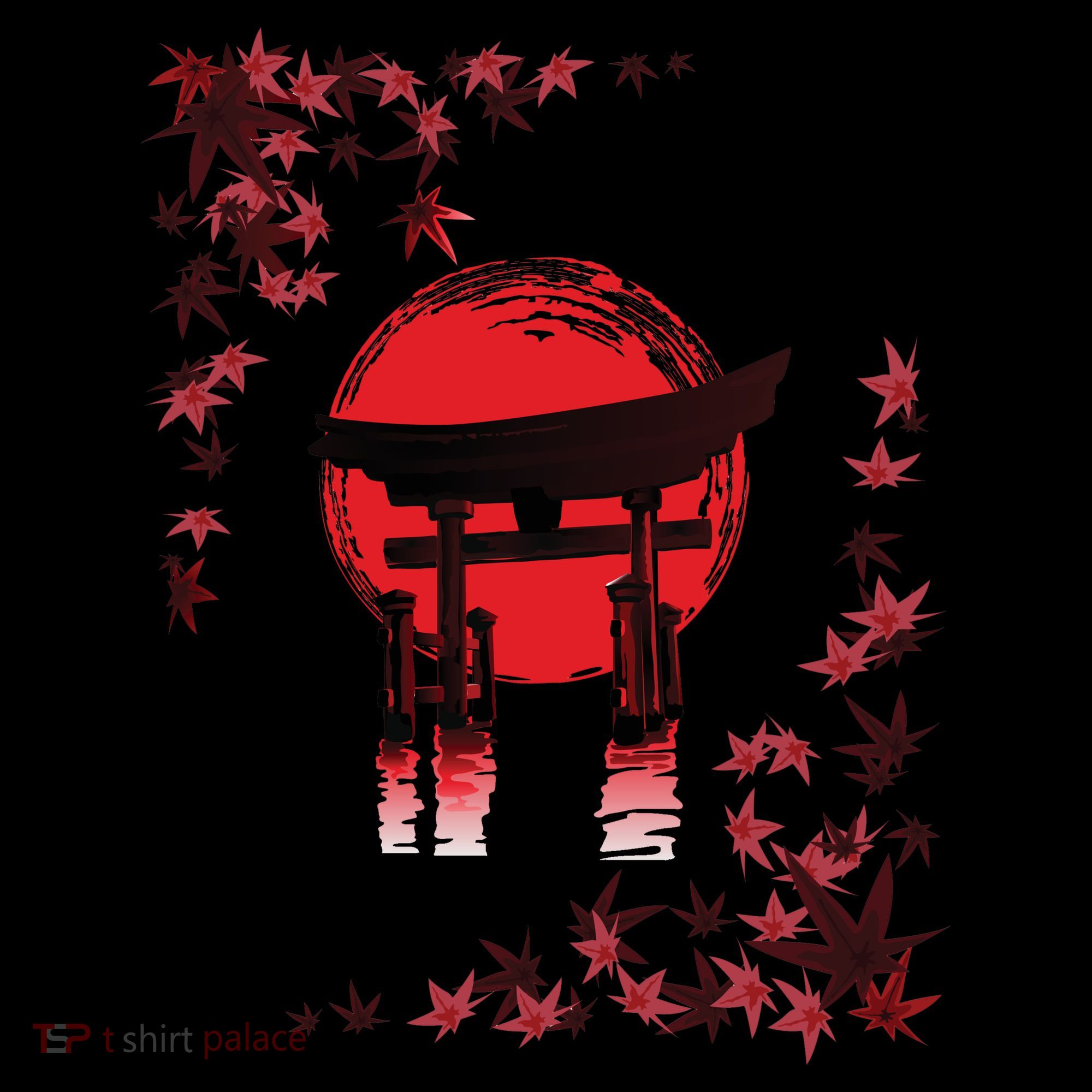 Torii Arch Sunset Maple Leaves Red Sun Coaster