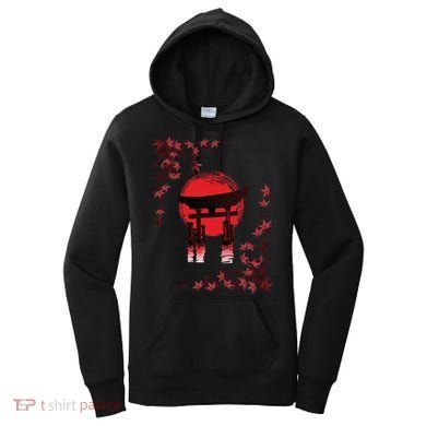Torii Arch Sunset Maple Leaves Red Sun Women's Hoodie