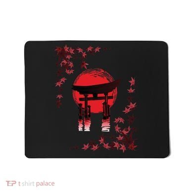 Torii Arch Sunset Maple Leaves Red Sun Mousepad