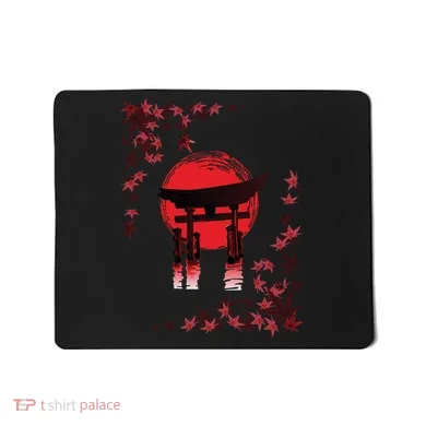 Torii Arch Sunset Maple Leaves Red Sun Mousepad
