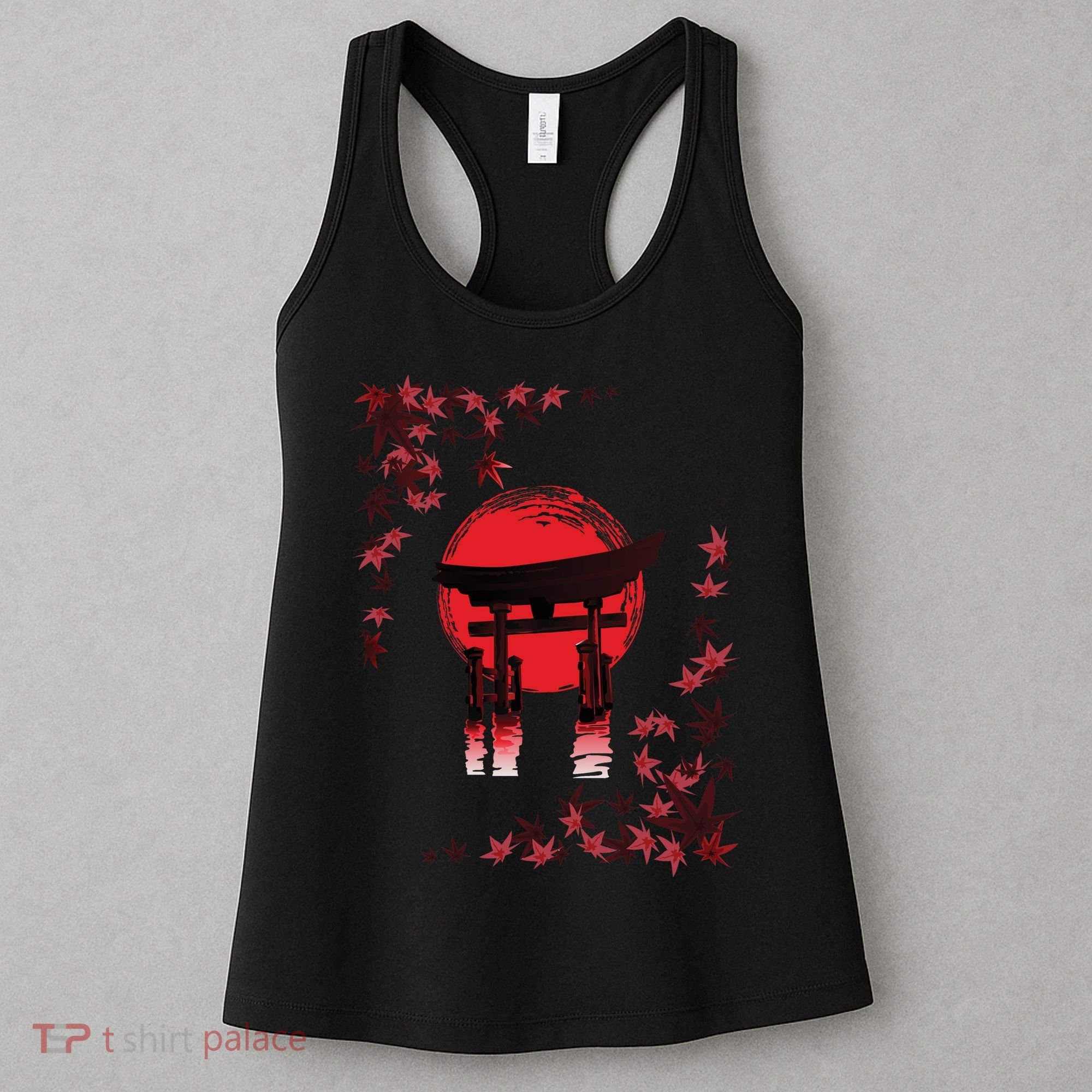 Torii Arch Sunset Maple Leaves Red Sun Women's Tank Top