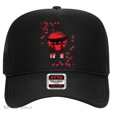 Torii Arch Sunset Maple Leaves Red Sun Hat